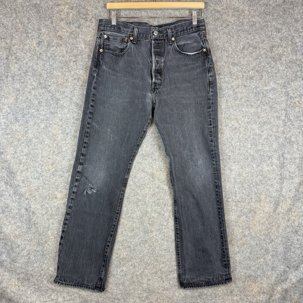 Levis 501 Jeans Mens 32x30 Black Straight Leg Original Classic Button Fly Denim